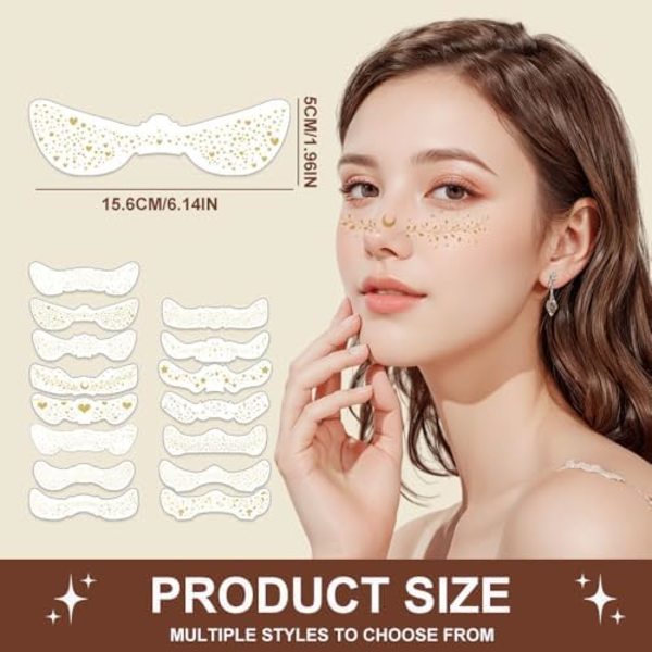 2024 Nye 6 stk. Guld Ansigtsglitter Makeup Pletter Glød Op Sparkle Makeup Patches, Søde Glitter Makeup Tilbehør Vandtæt