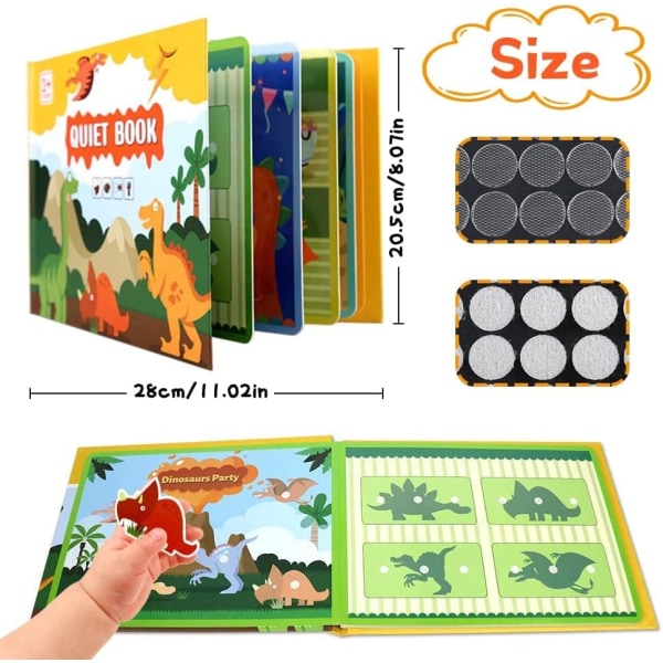（Dinosaur-B）Montessori stille bog, stille bog, stille bog for småbørn 2-6, Montessori førskoleundervisning