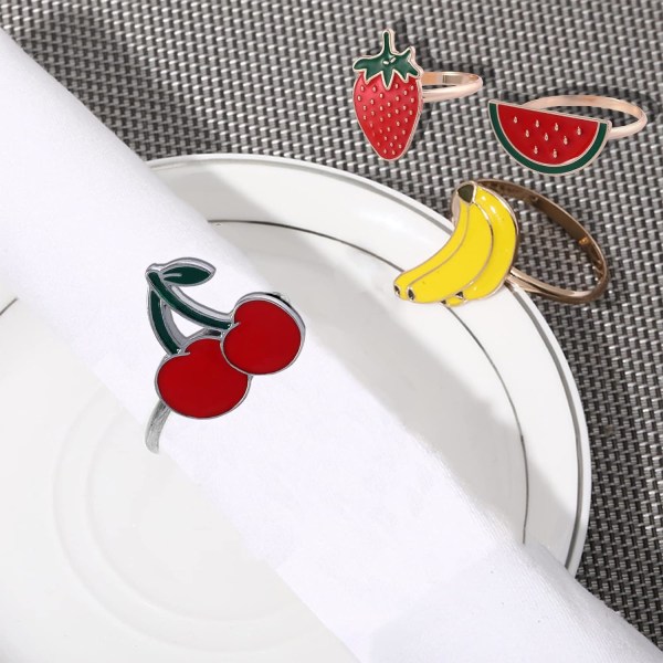 4 kpl lautasliinasoljen koristelu, metalliset lautasliinarenkaat, hedelmälautanen
