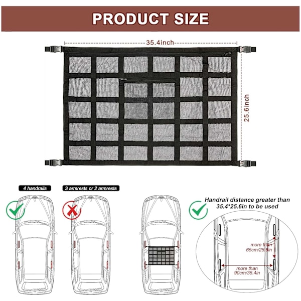 st Svart (65 x 90 cm) Förvaringsnät för Biltak, Bilorganisationsväska, Universal Mesh-väska för Biltak Interiör Elastiskt Nät
