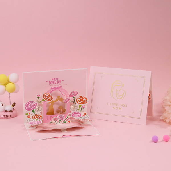 (kultainen äidillinen rakkaus) Pop Up äitienpäiväkortti, syntymäpäivä 3D Gree