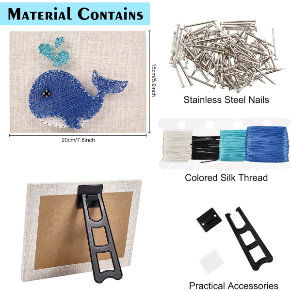 20cmx20cm DIY String Art Kit til begyndere Hval String Art Gaver Craft Kit til piger og drenge Voksne