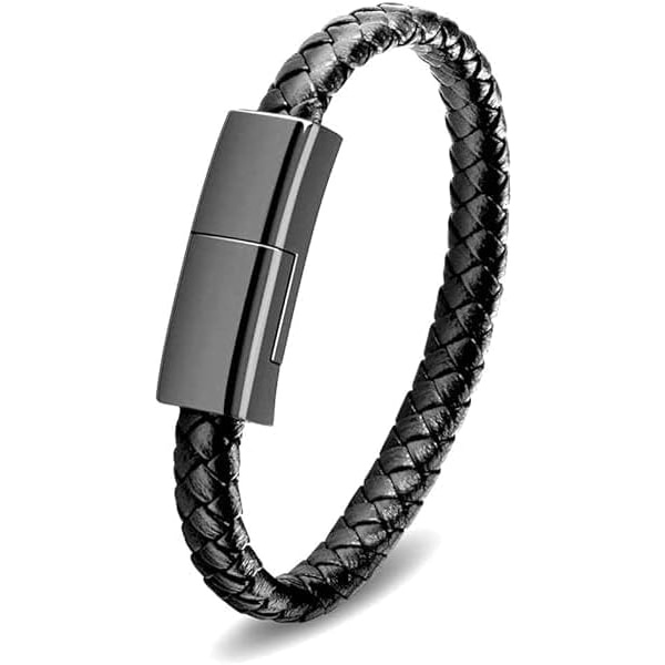 Läderarmband Smart Armband USB Laddning USB Bärbar Reseladdare för Män Kvinnor Android/iPhone (Typ C) 7.9\"