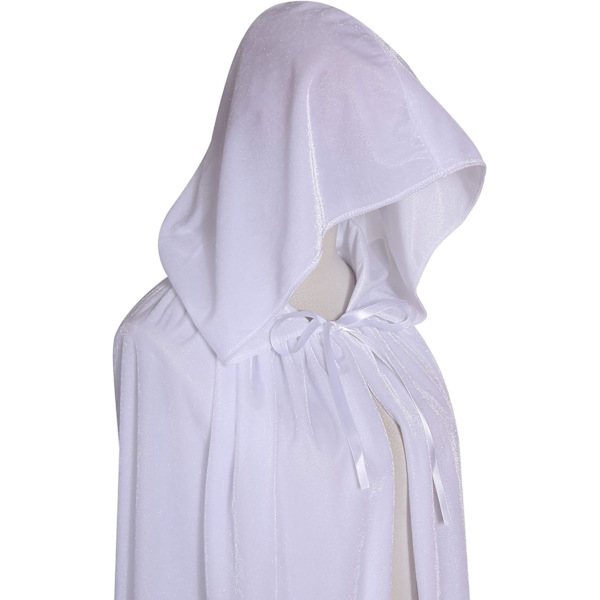 （Hvid，150cm) Fløjls Kappe i Fuld Længde Balaclava Halloween Fancy Cape Kostumer