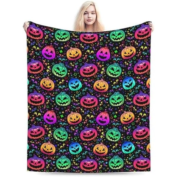 Halloween-gresskar Teppe Neon Kastteppe Bursdagsgaver Mykt Sofateppe Neon Gresskar Kastteppe for Reise Camping