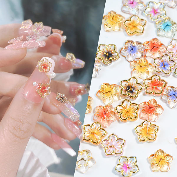 100 stk Blomst Neglepynt Flatback Harpiks Charms Design 3D Blomster Negle Steiner og Charms Forsyning Akryl Vår Blomst Tin