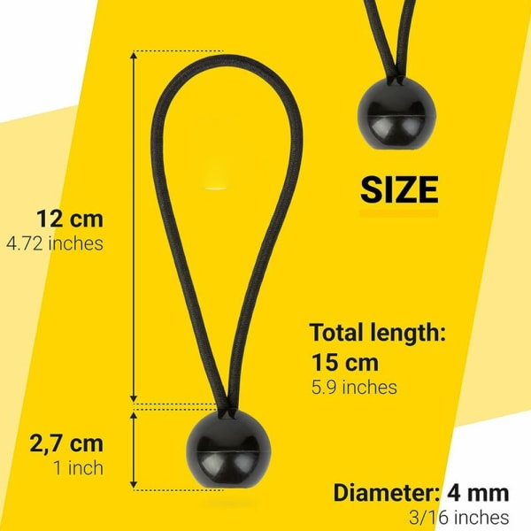 Joustavat narut palloilla - 50 kappaleen pakkaus, 15 cm:n universaalikiristäjät