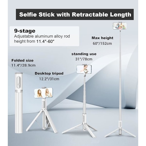 152 cm matkapuhelimen Selfie Stick, Jatkettava Kolmijalka, Kääntyvä, Fl