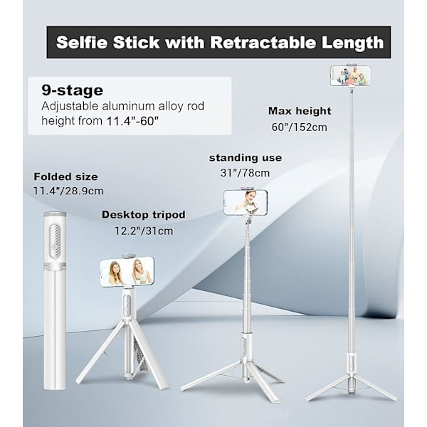 152 cm Mobiltelefon Selfie Stick, Udvidbar Tripod, Drejelig, Fl