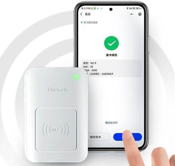 NFC Læse-/skriveenhed, kortlæser, krypteret adgangskontroldekoder, kompatibel med Bluetooth ICID-telefon