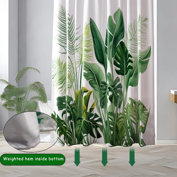 150x180cm Bruseforhæng, Badeværelsesforhæng, Abstrakt Plante Akvarel Bruseforhæng, Vandtæt Bruseforhæng, Badeværelses Bruseforhæng med Vægtet Bund