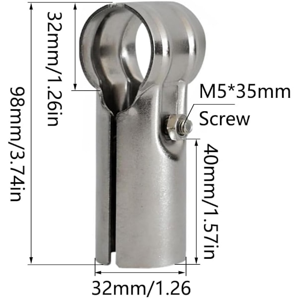 Ruostumattomasta teräksestä valmistettu T-palkkikiinnikesarja 4 kpl 32 mm putkille, pultit ja mutterit mukana