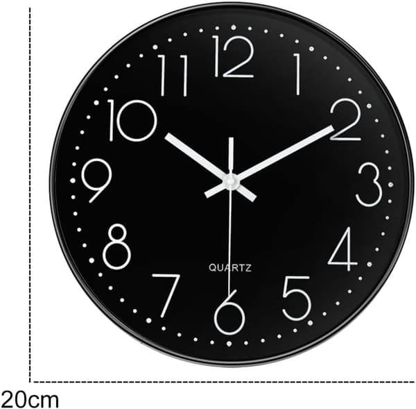 20 cm väggklocka, tyst väggklocka, modern analog, rund dekorativ, batterier ingår ej
