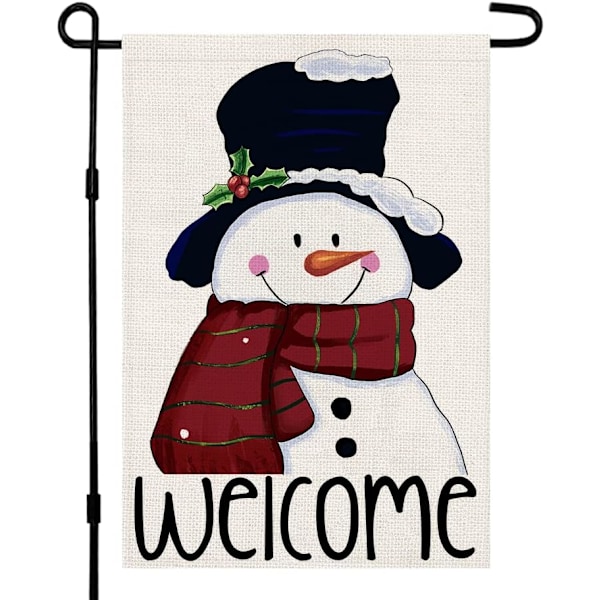 Welcome Christmas Garden Flag 12x18 Inch Double Sided Burlap Snowman Sign Winter Yard Outdoor Decoration DF123