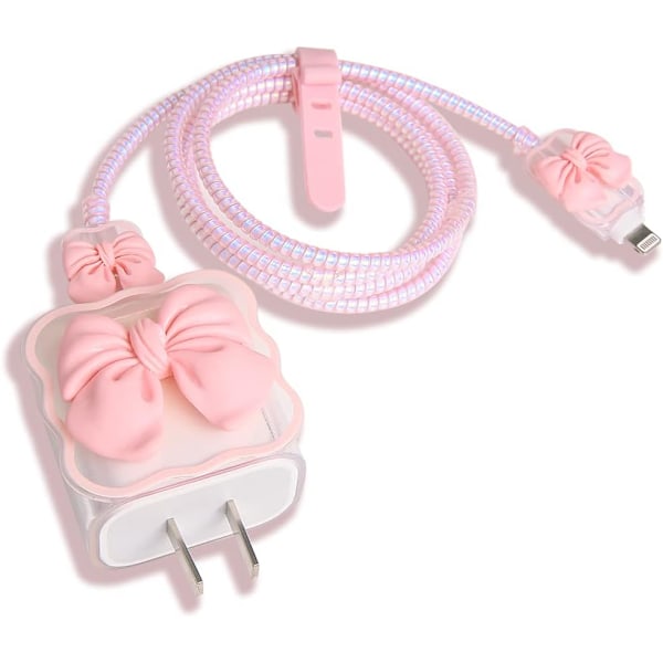 Kompatibel med iPhone 18W/20W USB-C Laddare Skydd Söt 3D Fluga Design Klar Mjukt Laddarskydd Kawaii Kabelskydd för iPhone 11 12 13 14 Pro M