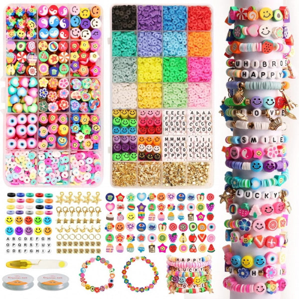 Polymer leire perler for armbånd, blomst Smiley Heishi perler Spacer Håndlaget leire for barn DIY Ea