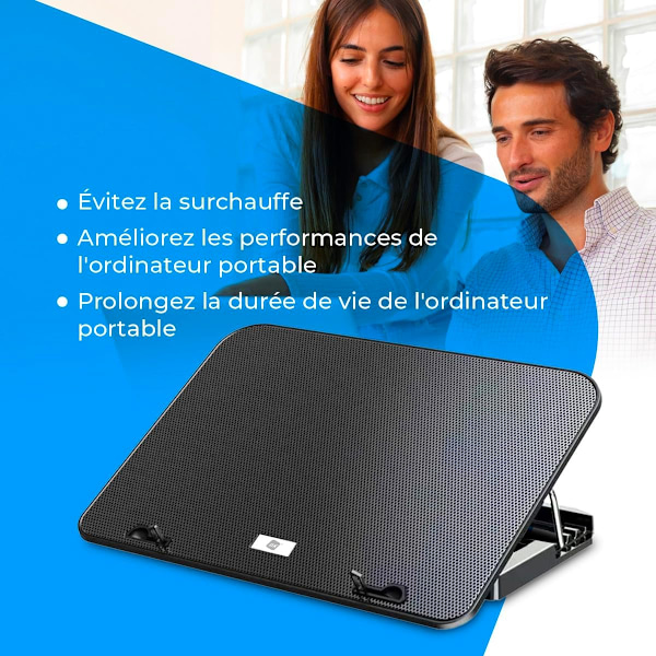 (1 pakke) (Sort) Bærbar kølestation - Laptop stander til 12-17 tommer laptops, justerbar højde, 6 støjsvage blæsere, 2 USB-porte, hurtig køling, blå LED L