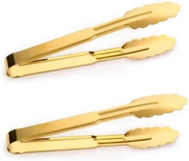24cm 2-pack Guld Serveringstänger Grillmatstänger Buffétänger Halksäkra & Lättgrepp Rostfritt Stål Guld Köksverktyg