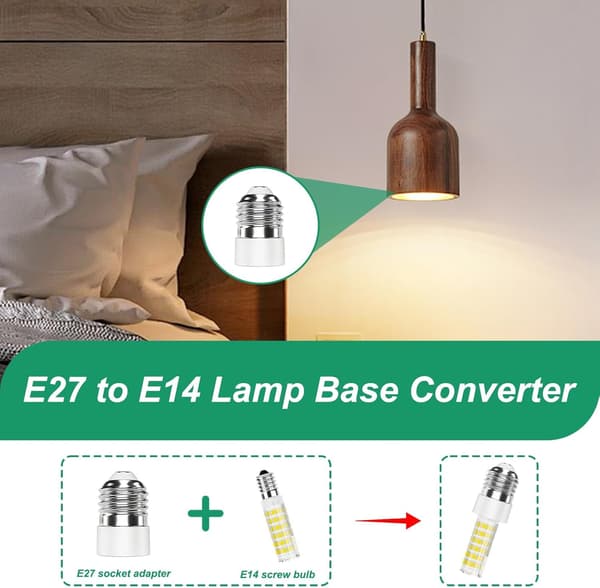4-pakning E27 til E14 Sokkeladapter, Omformer for LED, Halogen og CFL Pærer, E27 til E14 Reduksjon for Høymotstandslamper