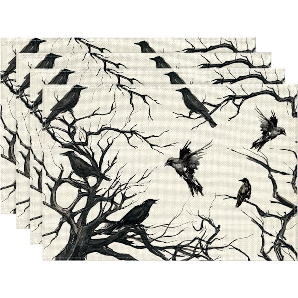 Trädkorpar Halloween Servetter Set om 4, 12x18 Tum Grenar Höst Bordstabletter för Utomhus Hem Fest Kök Matplats Dekoration