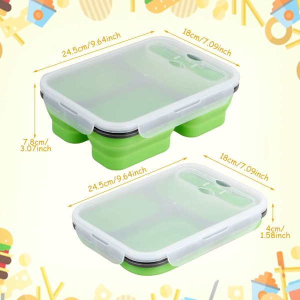 Hopfällbar silikon Bento-låda 3 fack Eco silikon hopfällbar