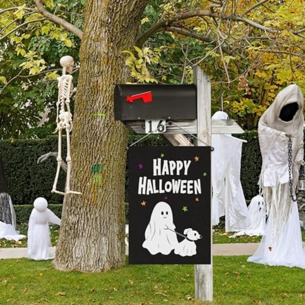 12.6 X 18.1 tum Halloween Spöke som Promenerar Hund Trädgårdsflagga Spöklikt Spöken Promenerar en Valp Trädgårdsflaggor Vertikal Dubbelsidig Utskrift