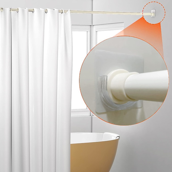 2 stk. Bruse Stang Holder, Spændingsgardinstang Beslag Ingen Boring, Klæbende Bruse Stang Holder Bruseforhæng Stang Hold