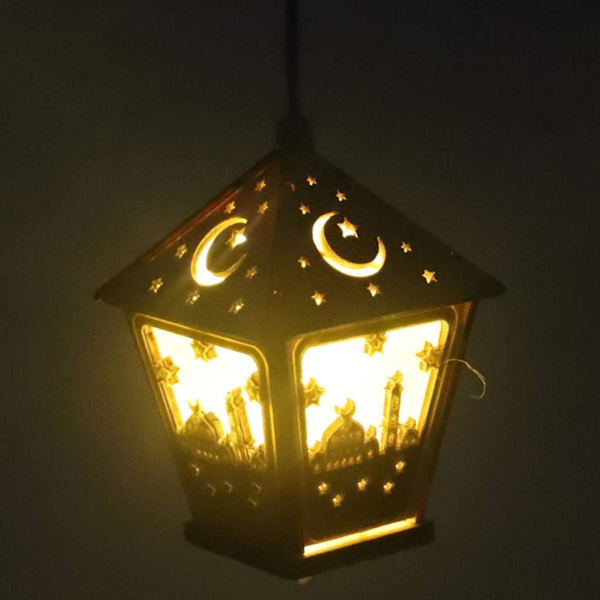 Eid Mubarak Lyktor Trä Glödande Nattljus Dekoration Hantverk