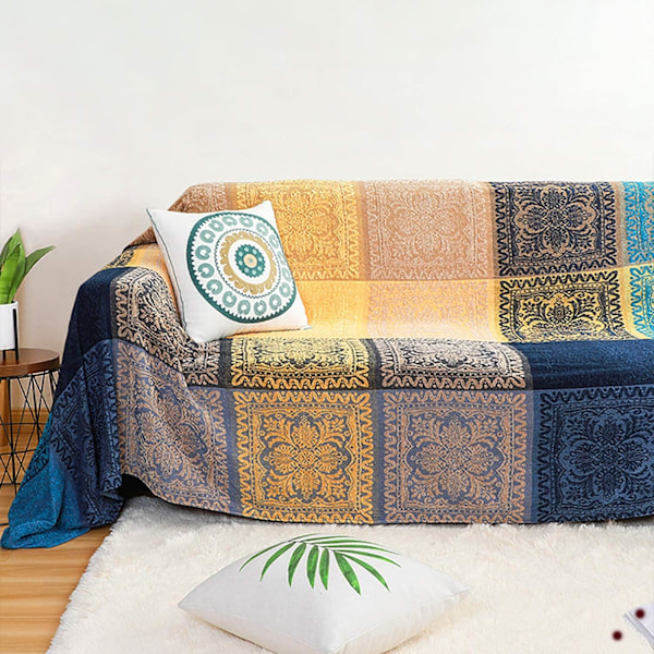 150x190cm Bohemisk Tribal Kastpläd Vändbar Färgglad Röd Blå Boho Hippie Chenille Jacquard Tyg Plädöverdrag