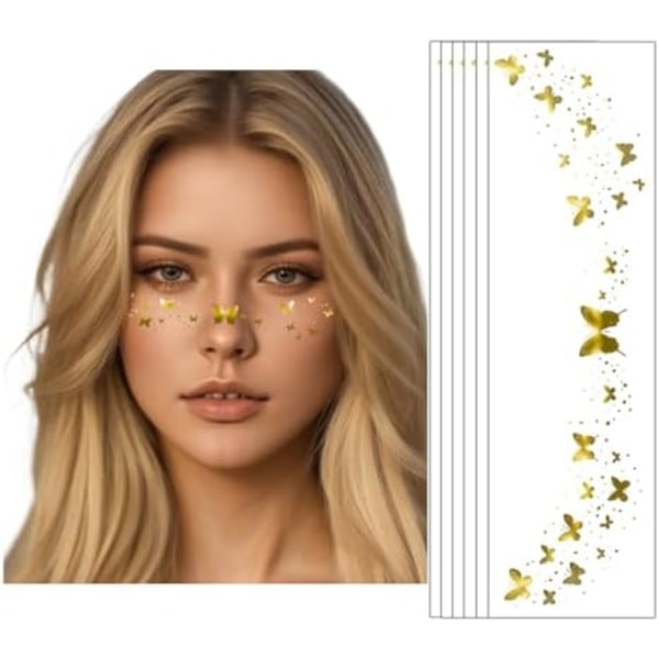 Festivalkläder för kvinnor, Guld Ansiktsglitter, Sminkplåster - Ansiktsglitter Sminkfläckar, Vattentätt Glitterfräknar