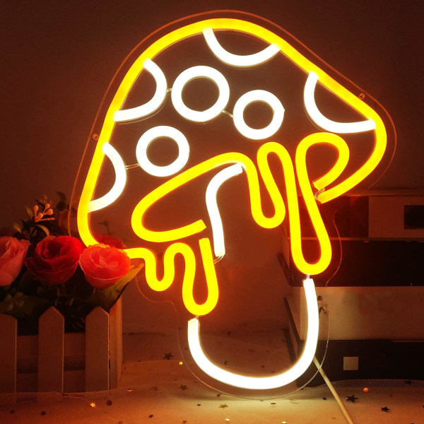 Vaaleanpunainen Mushroom Neonkyltti Himmennettävä Led Söpö yövalo 3D-seinätaide