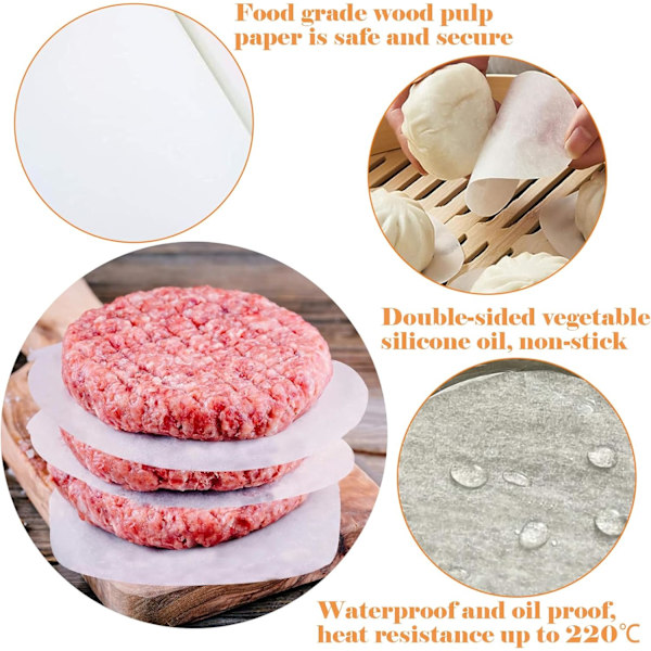 (Vit) Lumeclat 1000 Ark Bakpapper för Hamburgare, Icke-Klibbig, Ø12cm, Perfekt för Hamburgarepress och Förberedelse av P