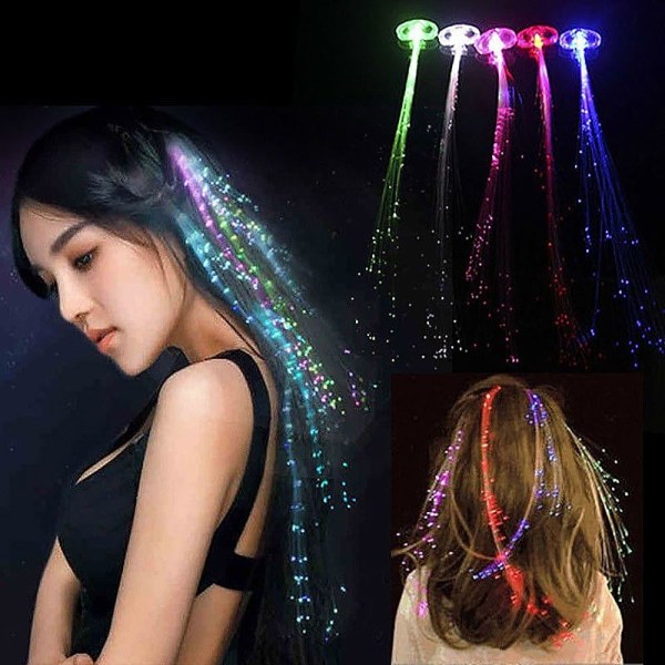 Pakke med 20 LED-lys hårspenner (35 cm), LED-lys hårforlengelse med klips, Bar Danci