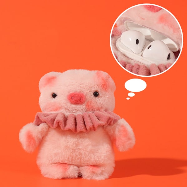 Søt håndlaget pels Fluffy Pig Pig Toy Cartoon Case Doll Stuff