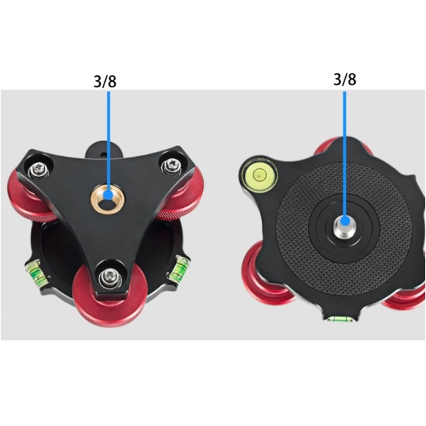 Kamera Stativ Nivelleringsbase, Trippel Hjul Nivellerings Boble Nivå Justering Multi Direksjonell Aluminium