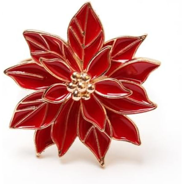 5x4cm Julstjärna Servettringar Set om 6 Servettringshållare med Röda Julstjärneblommor, Servettringar Matbordssats