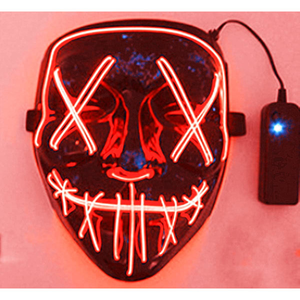 LED-skräckmask, Halloween-mask, rensning med 3x ljuseffekter, styrbar, för karnevalfestkostym