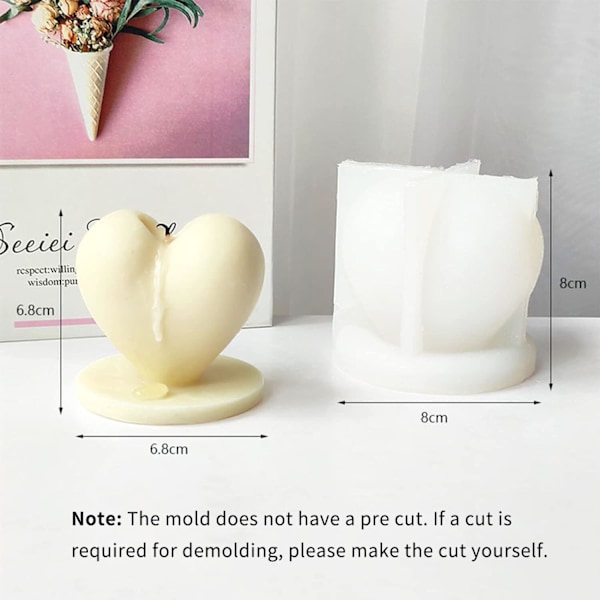 Hjerteformet Lysform med Base Valentinsdag Resin Støbning Silikoneform til DIY Aromaterapi Lys Voks Gips Polymer Ler Dekoration