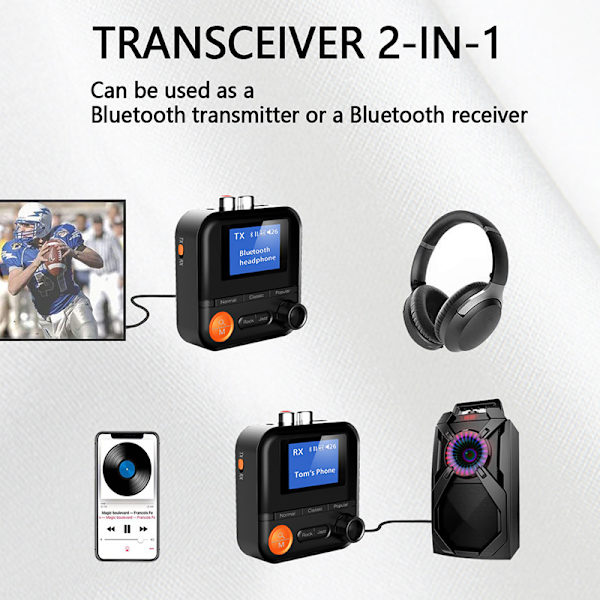 Bluetooth 5.2-adapter til bil, 2 i 1 Bluetooth-lydtransceiver