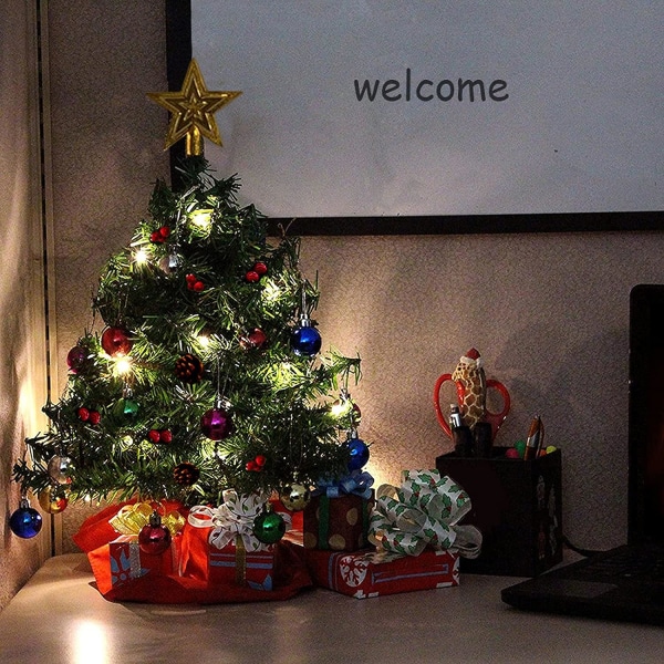 Mini kunstig juletre med LED-lys, med 50 avtakbare anheng for juledekorasjon