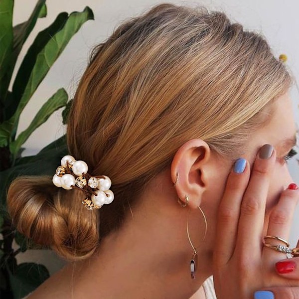 Perle Hårelastikker Sorte Hestehaleholdere Elastiske Krystal Hår Scrunchies Perle Hårtilbehør til Kvinder og Piger (Pakke med 3)