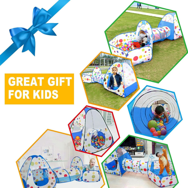 3 i 1 pop-up tält med tunnel för barn, bolltält med hopfällbar tunnel, inomhus utomhus, födelsedag Ch