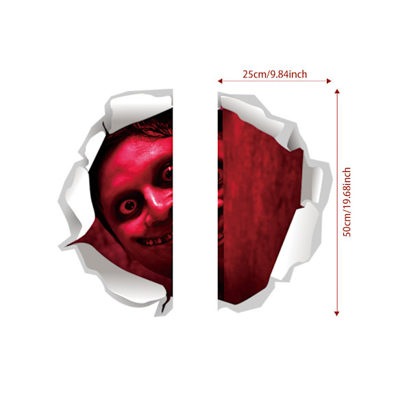 2 kpl 3D Halloween-seinätarraa Punainen paholainen Haunt Irrotettavat seinätarrat Zombi Seinätaidetarrat B