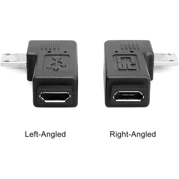 2 stk 90 graders venstre- og høyrevinklet Micro USB 5 pins hann- til hunn-forlengelse