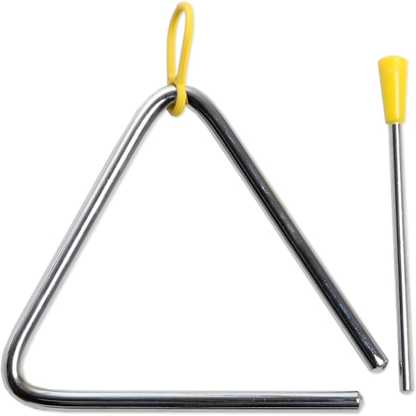 Trekantklokke med hammer til percussion/musikopvågning med gult armbånd 17.5cm