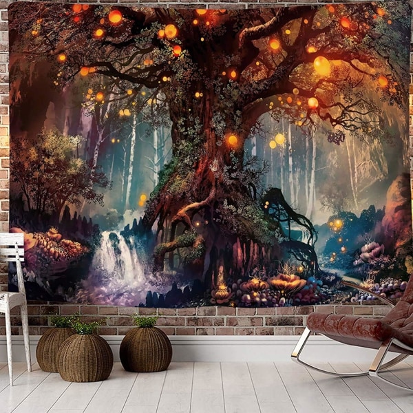 150x200cm Magisk skog Livets tre Veggteppe for soverom