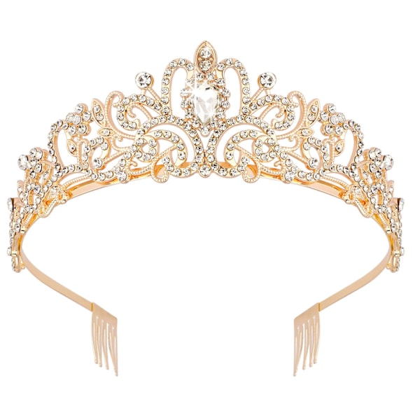 Guld Krystal Tiara Krone Hårbøjle Prinsesse Elegant Krone med kamme til Kvinder Piger Brude Bryllup Prom Fødselsdagsfest