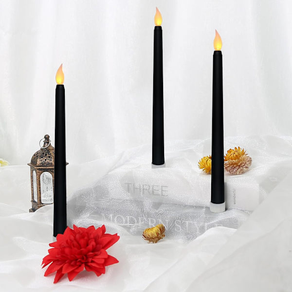 Set med 6 LED-ljus, svart - Flamlösa flimrande lampor med batterier för bord, middag, jul