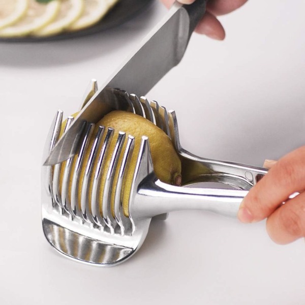 Tomato Slicer Lemon Cutter Multipurpose Fruit Slicing Tool Handheld Round Fruit Tongs Onio