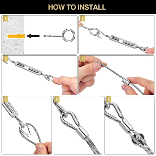 20M Rustfri Stål Hængende Reb Kit, 2mm PVC Belagt Rustfri Stål Kabel med M5 Spændeskruer, Billedkabel til Udendørs Ophængning, Klatreplante, Klud